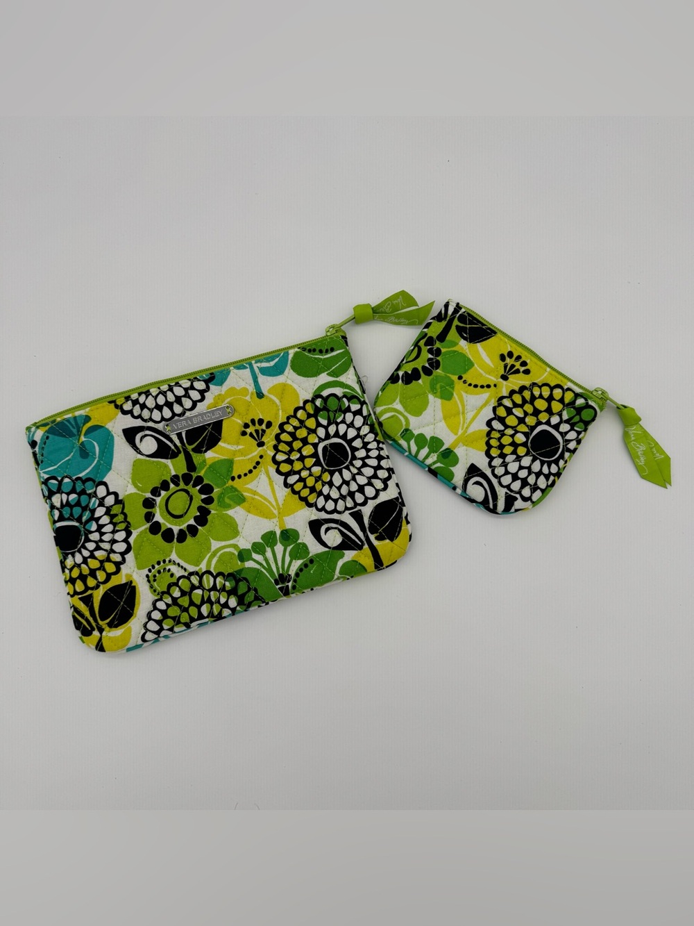 Vera Bradley Limes Up Flat Travel Makeup Pouch W/Small Coin Purse